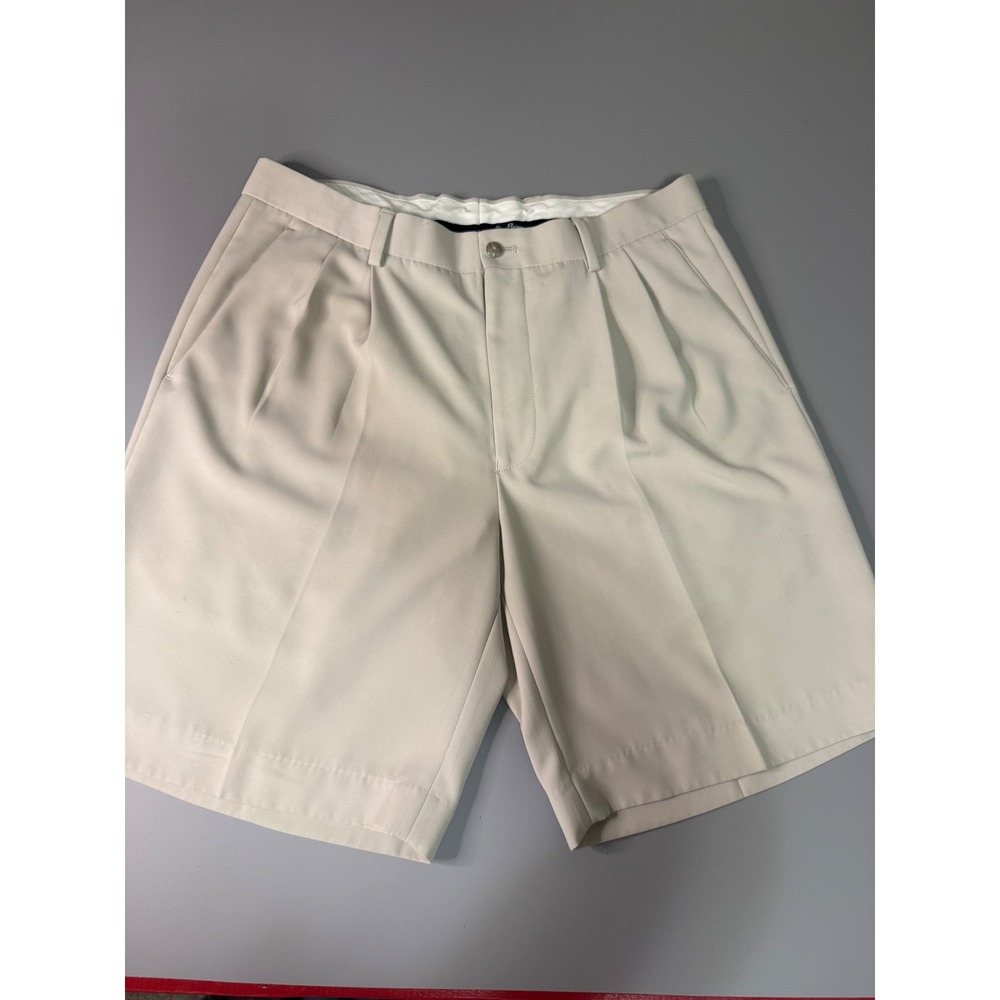 Alan Flusser Golf Mens Pleated Shorts Stone Beige Size 34 Polyester Casual